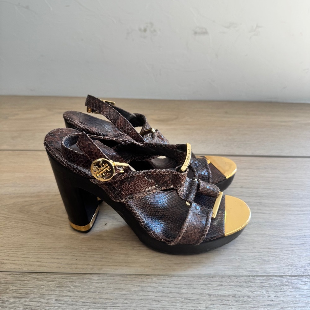 Tory Burch Brown Python Embossed Leather Karmen T… - image 5